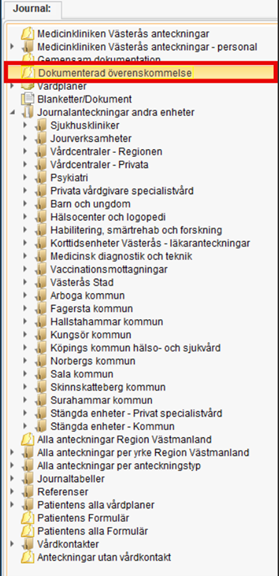 Journalträdet med rödmarkering