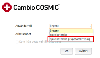 Bild som visar hur du väljer användarroll vid inloggning i Cosmic