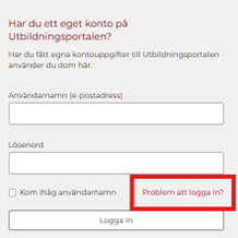 Bilden visar problem vid inloggning