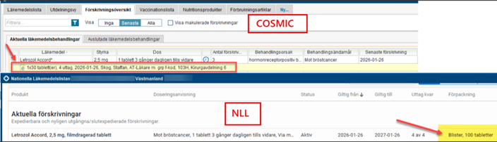 Presenterar skillnaden i f&ouml;rpackningsstorlek som visas i Cosmic och i NLL