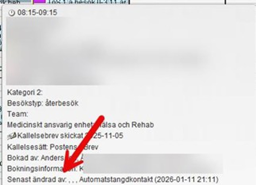 Bilden visar information om en bokning