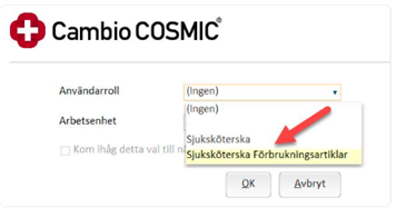 Presenterar olika val f&ouml;r anv&auml;ndarroll vid inloggning i Cosmic.