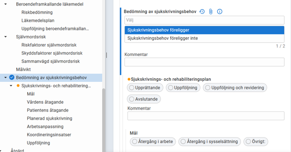 Bilden visar sökord, bedömning av sjukskrivningsbehov