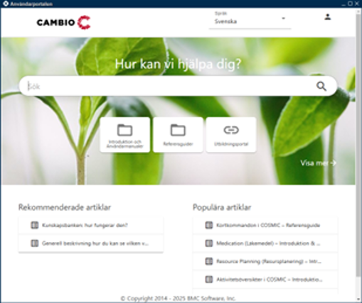 Bilden visar startsidan f&ouml;r anv&auml;ndarportalen