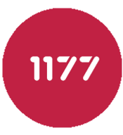 Logotyp "1177 " i vit text mot röd bakgrund