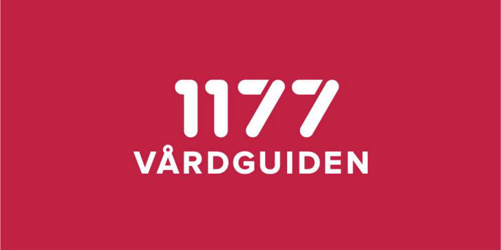 1177 Vårdguiden i vit text på röd bakgrund.